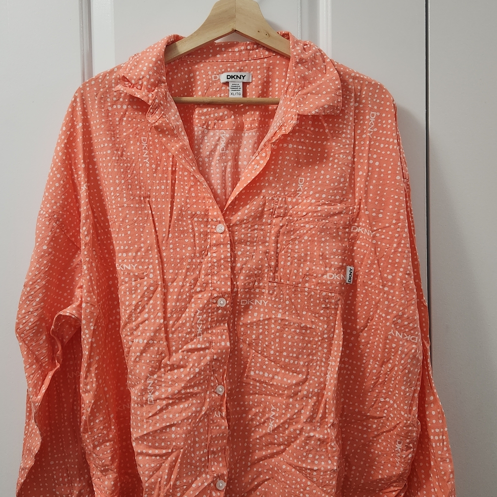 DKNY Orange Polka Dot Button-Up Shirt